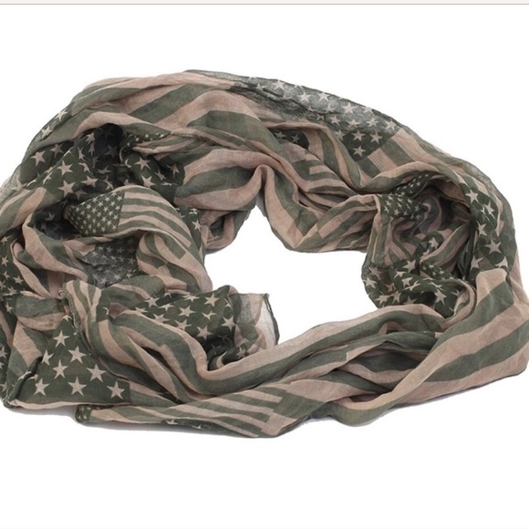 💜 NEW! Green & Tan American Flag infinity scarf! - Picture 4 of 6